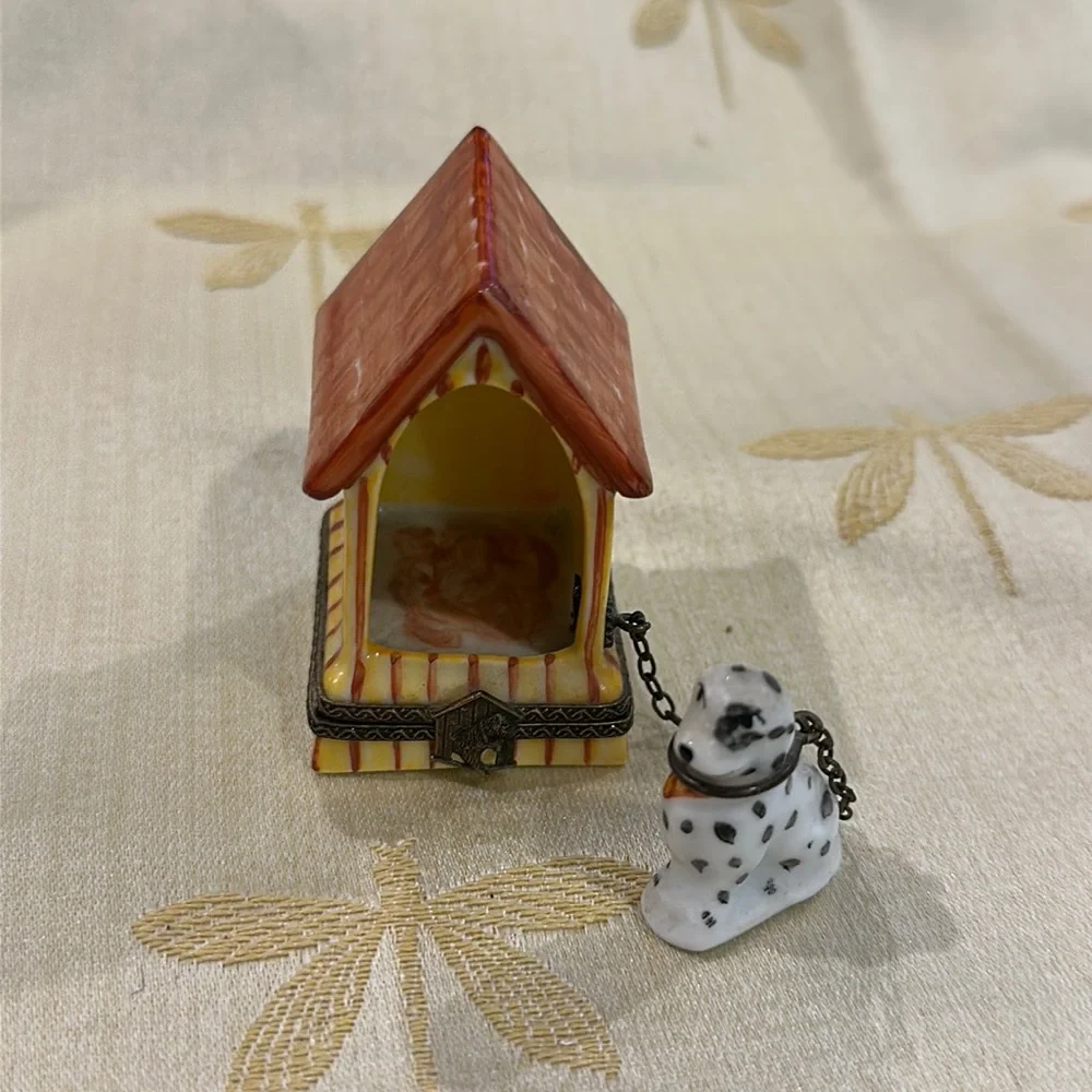 Limoges France Porcelain Dog Puppy Dalmation Doghouse Pierre Arguie Trinket Box. - Picture 1 of 11
